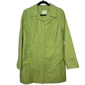 Eddie Bauer Womens Medium Lime Green Cotton Blend Trench Coat Jacket  Pleat Back